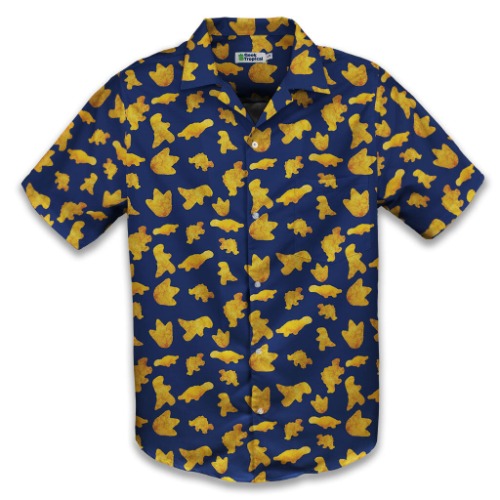 Dinosaur Chicken Nuggets Blue Button Up Shirt | L / Hawaiian Shirt - No Pocket