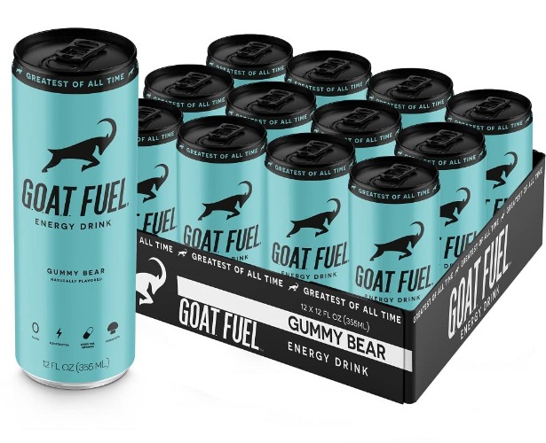 New G.O.A.T. Fuel® Preworkout Energy Drink - Sugar-Free Pre-Workout Amino Energy Drink - Increase Mental and Physical Performance - with Cordyceps Mushroom, BCAAs and Electrolytes 12 Pack Gummy Bear - Gummy Bear