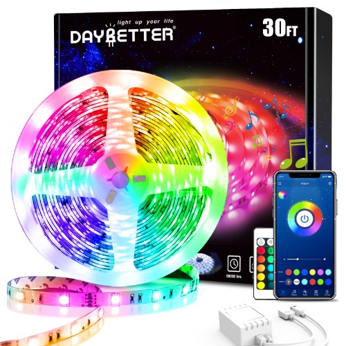 DAYBETTER Smart Led Lights 30ft, 5050 RGB Led Strip Lights Kits with 24 Keys Remote, App Control Timer Schedule Led Music Strip Lights - 30ft