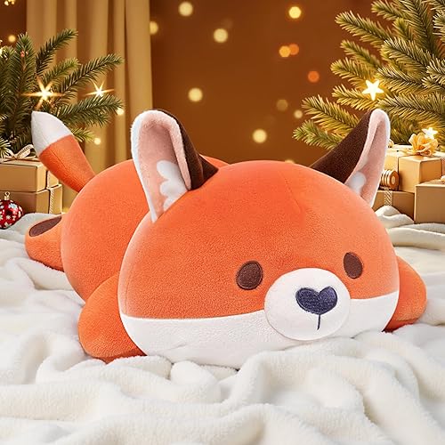 Mewaii Cute Fox Plush Pillow, Kawaii Plushies Red Fox Stuffed Animals, Squishy Plushies, Cuddle Plush Pillow for Boys & Girls - Red Fox