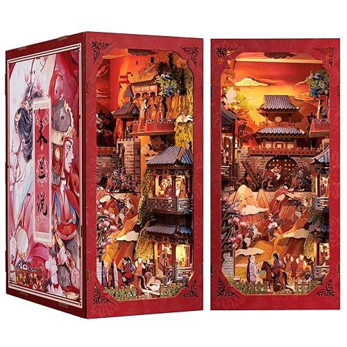 CUTEBEE DIY Book Nook Kit, Miniature House Dollhouse Kit for Adults Teens, Booknook Bookshelf Decor Alley, Model Build-Ancient Chinese Heroine DIY Gift Idea with LED Light (The Legend of Mulan) - The Legend of Mulan