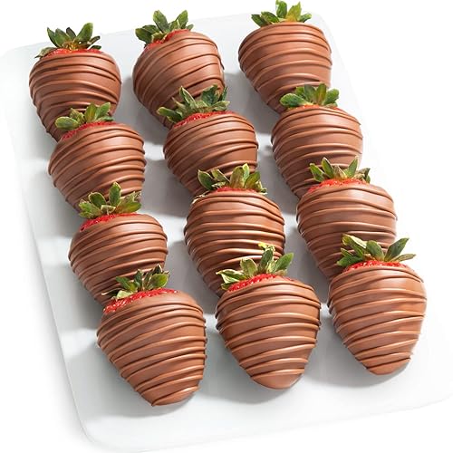 A Gift Inside Milk Madness Chocolatey Dipped Strawberries - 12 Berries - 12 Milk Dipped Berries - 12 Count (Pack of 1)
