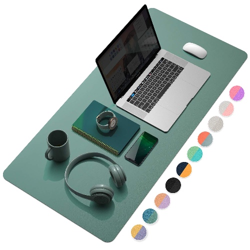 YSAGi Multifunctional Office Desk Pad, Ultra Thin Waterproof PU Leather Mouse Pad, Dual Use Desk Writing Mat for Office/Home (35.4" x 17", Pistachio Green + Green Blue) - Pistachio Green + Green Blue 35.4" x 17"