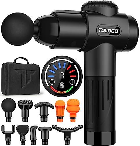 TOLOCO Massage Gun Deep Tissue, Back Massage Gun for Athletes for Pain Relief, Percussion Massager with 10 Massages Heads & Silent Brushless Motor, Christmas Gifts for Men&Women, Black - Black