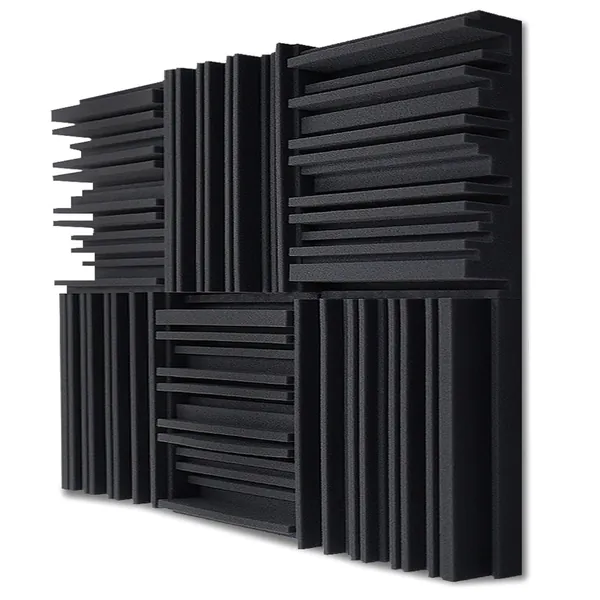 TroyStudio Acoustic Studio Absorption Foam Panel, 12 X 12 X 2 inches Pack of 6, Broadband Sound Absorber, Periodic Groove Structure Sound Absorbing Foam, Thick Dense 3D Decorative Wall Panels (Black)