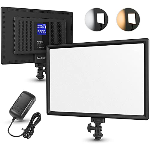 RALENO 19.5W LED Video Soft Light, 650Lux Studio Light Built-in 2 * 4000mAh Rechargeable Batteries, Camera Panel Light with CRI>95 3200-5600K, for YouTube Zoom Photography Video Recording Conference - Black