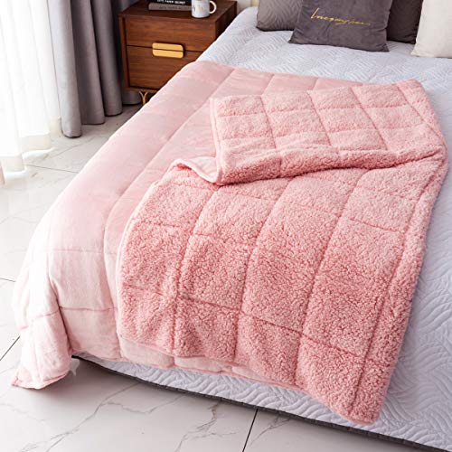 Pink Sherpa Weighted Blanket 15lbs for Queen Size Bed