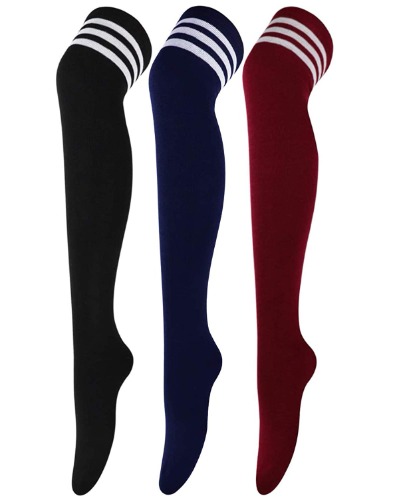 DRESHOW 3 par lårstrumpor, lårhöga strumpor, avslappnade höga strumpor, långa knähöga strumpor för flickor och kvinnor
