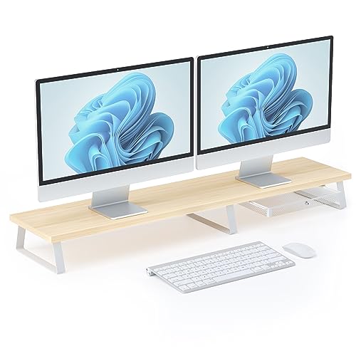 wooden dual monitor riser