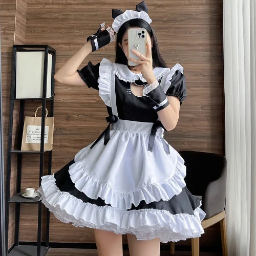 Lolita Doll Collar Kitty Hollow Out Ruffled Maid Dress