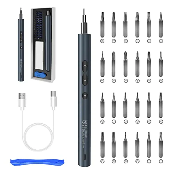 Electric Screwdriver, 28 In 1 Mini Cordless Torque Screwdriver Tool, Power Precision Screwdriver Set with 24 Bits, LED Light, Magnetizer, Rechargeable Electronic Repair Kit for Phone Laptop Watch