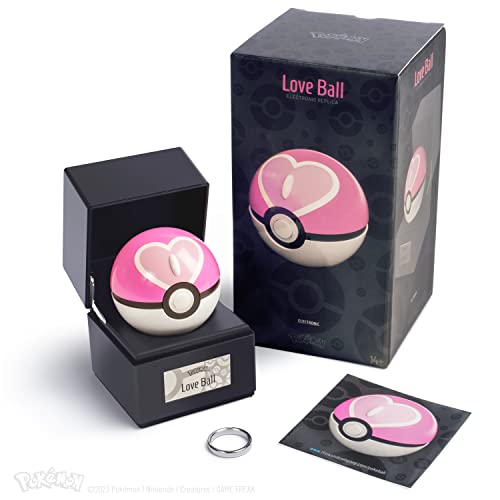 The Wand Company Pokémon Poké Ball Authentic Replicas - Realistic, Electronic, Die-Cast Poké Ball with Display Case Light Features (Love Ball) - Love Ball