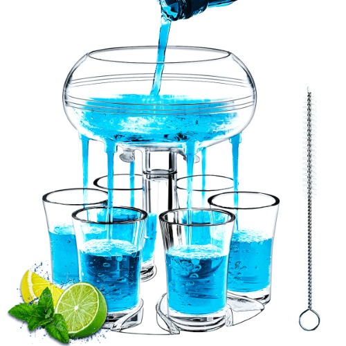 Acrylic Shot Glasses Dispenser, MOKOQI 6 Shot Glass Dispenser and Holder for Liquid Fun Drinking in College, Camping, 21st Birthday Home Parties