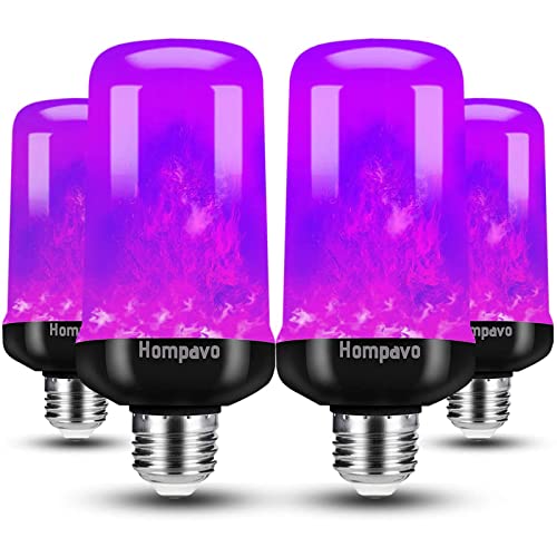 Hompavo 4 Pack LED Flame Light Bulbs, Flickering, Upgraded, 3W, Purple, E26/E27 Base, 100% Service Guarantee - Purple