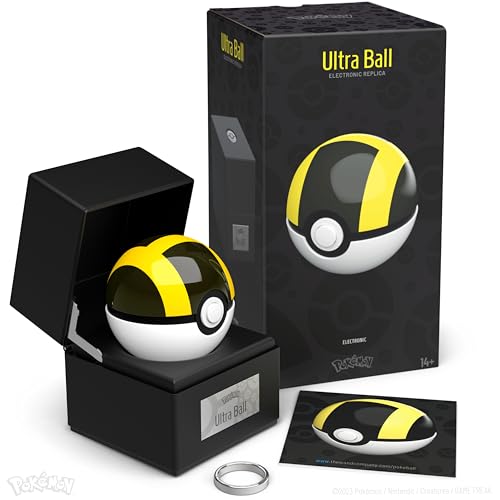 The Wand Company Pokémon Poké Ball Authentic Replicas - Realistic, Electronic, Die-Cast Poké Ball with Display Case Light Features (Ultra Ball) - Ultra Ball