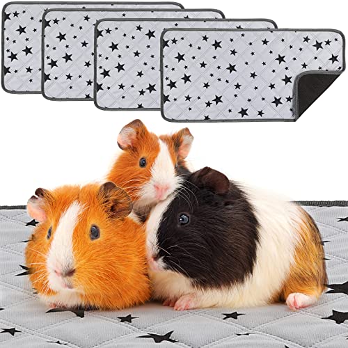 4 Pieces Guinea Pig Cage Liners Guinea Pig Fleece Bedding Absorbent Guinea Pig Accessories Reusable Washable Guinea Pig Pee Pad Non Slip Guinea Pig Mats for Cages with Patterns (14 x 28 Inch) - 14 x 28 Inch