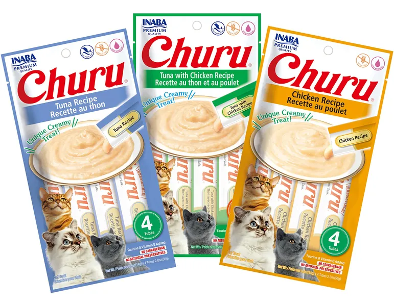 Churu Lickable Creamy Purée Cat Treats 3 Flavor Variety Pack of 12 Tubes - 