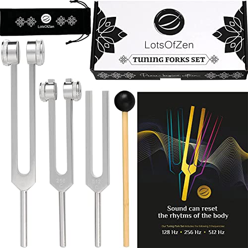 Tuning Forks for Healing (128Hz, 256Hz, 512Hz) — Body Weighted Tuning Forks Medical for Healing Chakra Set — Medical Sound Healing Tools & Stress Relief Gifts — Frequency Healing Devices