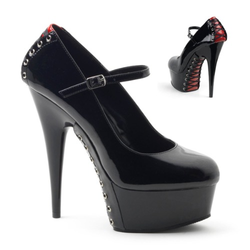 Pleaser Delight-687FH Pump | Black-Red / 10