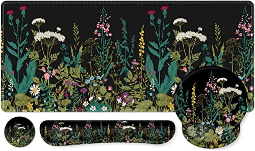 iCasso Mouse mat Set, desk mat 900 x 400mm,Stitched Edges Gaming Mouse Pad & mouse mat wrist support&Keyboard Wrist Rest,Waterproof Surface Desk Pad with Non-slip Rubber Base (4Weeds) - 4Weeds