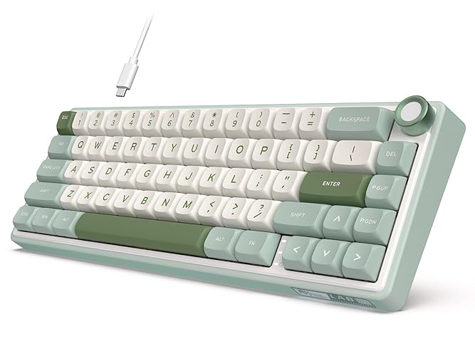 RK ROYAL KLUDGE R65 Wired Mechanical Keyboard with Knob, 60% Percent QMK/VIA US Layout RGB Backlit Gasket Mount Gaming Keyboard with PBT Keycaps, MDA Profile, 66 Keys Hot Swappable Cream Switch, Cyan - Hot-Swappable Cream Switch - Cyan