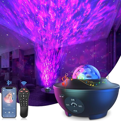 Mexllex Galaxy Projector, Star Projector with Remote Control, Night Light Projector with Timer, Bluetooth USB Colour Changing Music Night Light - Remote