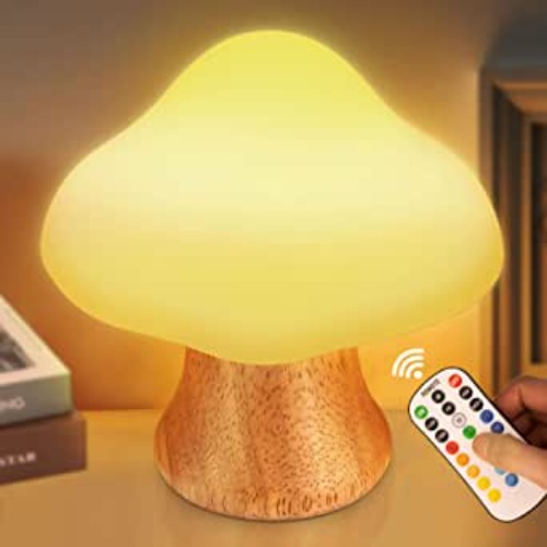 ANGTUO Wooden Mushroom Lamp Mushroom Night Light with 16 Color Changing and Dimmable Anniversary Birthday Gifts for Women Mom Grandma