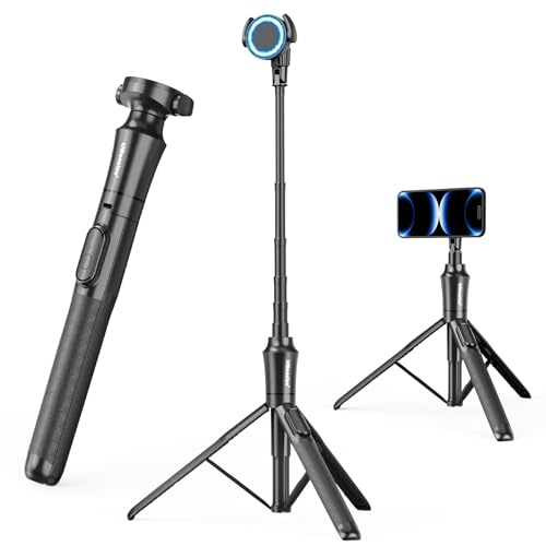 UBeesize 62'' Magnetic Selfie Stick Phone Tripod with Wireless Remote, Extendable Cell Phone Tripod Stand, Compatible with MagSafe, Cellphone Tripod for iPhone 15 14 13 12 Series and Android Phones - Magnetic