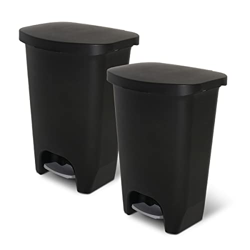 Glad 13 Gallon Trash Can, 2 Pack | Plastic Kitchen Waste Bin with Odor Protection of Lid | Hands Free with Step On Foot Pedal and Garbage Bag Rings, Black, 2 Count - Black - 2 Pack