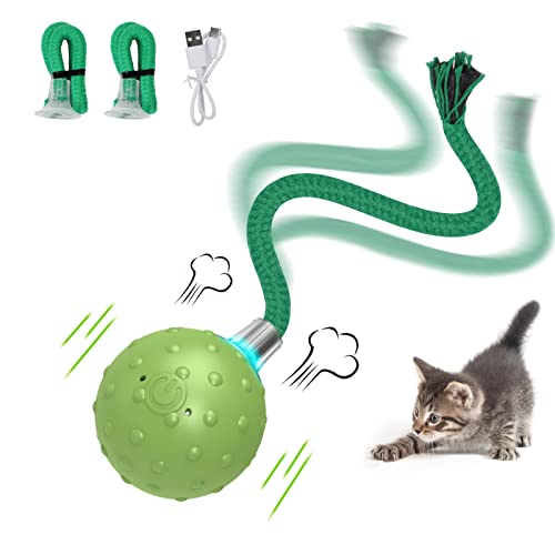 umosis Interactive Cat Ball Toy,Motion Activated Automatic Moving Ball Toy with Long Tail Teaser/Simulation Bird Sound/USB Rechargeable Cat Toy - Green