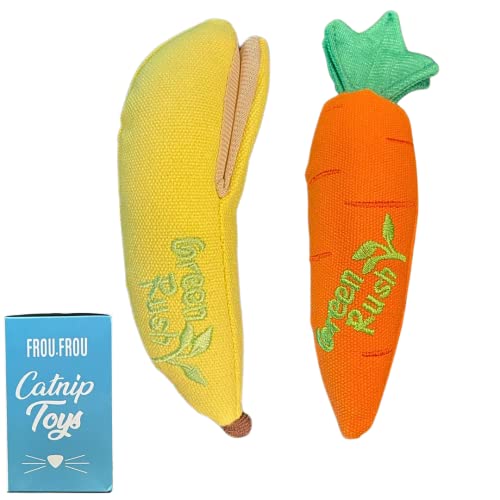 Frou.Frou Cat Toys Catnip Bananas for Cats with Carrot, Cat Nip Kicker for Indoor Cats, (Catnip Toys Set of 2)