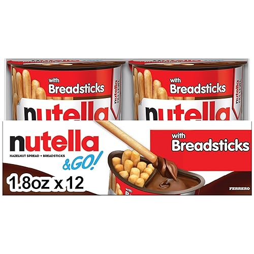 Nutella & GO! Bulk 12 Pack, Hazelnut and Cocoa Spread with Breadsticks, Stocking Stuffers, Snack Cups, 1.8 oz Each​ - Hazelnut Spread Breadsticks - 1.8 Ounce (Pack of 12)