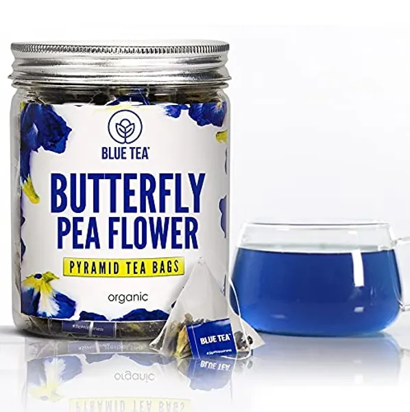 BLUE TEA - Butterfly Pea Flower - 30 Pyramid Tea Bags | NATURAL COLORING for FOOD, Iced Tea, Cooler, Cocktails , Mocktails | Clitoria Flower or Blue Pea Flower Herbal Tea - Tisane - 30 Count (Pack of 1)