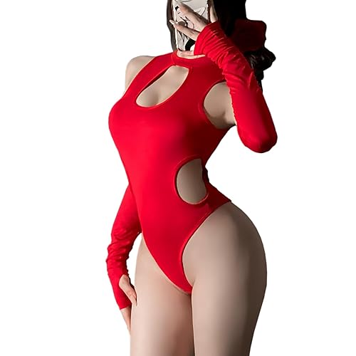 SINROYEE Women Sexy Tank Bodysuits Tops Sleeveless Cutout Bodysuit Streetwear Outfit - Small - Red