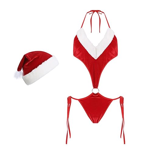SINROYEE Women's sexy santa christmas lingerie Cosplay Christmas Dress Costume Nightwear Outfits - Anime Onesie