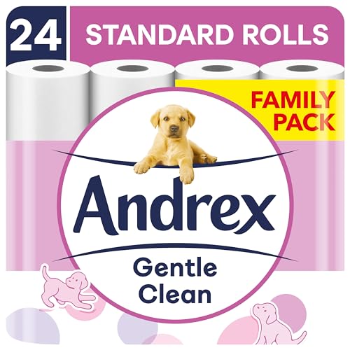 Andrex Gentle Clean Toilet Rolls - 24 Toilet Roll Family Pack - Bulk Buy Toilet Rolls - Gentle and Soft on Your Family's Skin - Dermatologically Tested