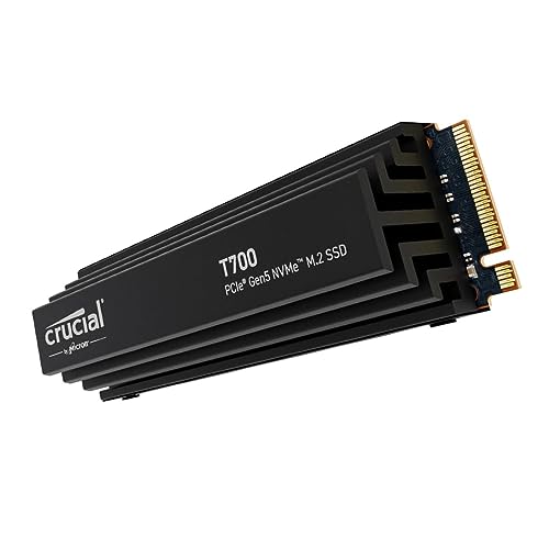 Crucial T700 4TB Gen5 NVMe M.2 SSD with Heatsink - Up to 12,400 MB/s - DirectStorage Enabled - CT4000T700SSD5 - Gaming, Photography, Video Editing & Design - Internal Solid State Drive - T700 w/Heatsink - 4TB