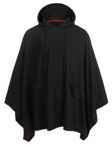 COOFANDY Unisex Casual Hooded Poncho Cape Cloak Fashion Coat Hoodie Pullover with Pocket - Black - X-Large