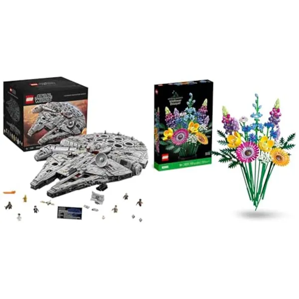 LEGO 75192 Star Wars Millennium Falcon, UCS Set for Adults, Model Kit to Build with Han Solo & 10313 Icons Wildflower Bouquet Set, Artificial Flowers with Poppies and Lavender, Crafts for Adults