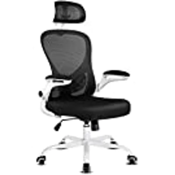 Misolant Office Chair, Ergonomic Desk Chair, White Office Chair, Office Desk Chair, Ergonomic Chair, Mesh Computer Chair with Adjustable Headrest, Lumbar Support and Flip-up Arms for Home or Office
