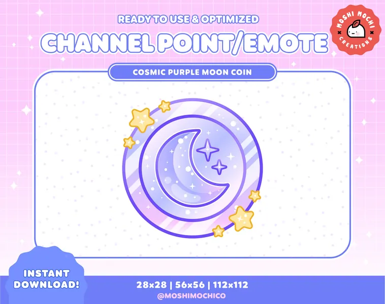 Twitch Purple Moon Coin Channel Point / Emote Badge / Kawaii / Streamer / Pastel / Streamer Graphics / Sky / Gamer / Sparkle