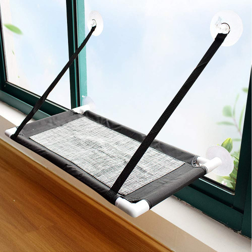 Sunny Seat Window Cat Perch Mounted Cats Bed Hammock with Heavy Duty Suction Cups Holds Up To 22lbs, Easy To Install (Single Layer-Grey)