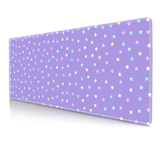 HUOCAIREN Cute Stars Purple Extended Mouse Pad, Cute Desk Mats, XL Desk Pad, Large Gaming Mouse Pad for Work, Laptop, Cute Desk Accessories for Office Decor, 31.5 X 11.8 Inch - Stars on Purple