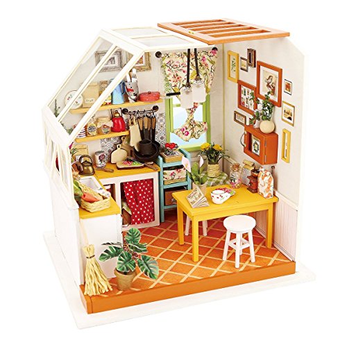 ROBOTIME Miniature House Kit DIY Mini Dollhouse with Furniture LED Light Model Craft Kitchen Assembly Toy Set Unique Gift