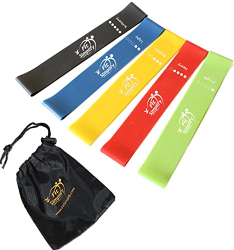 Fit Simplify Resistance Loop Exercise Bands with Instruction Guide and Carry Bag, Set of 5 - Assorted