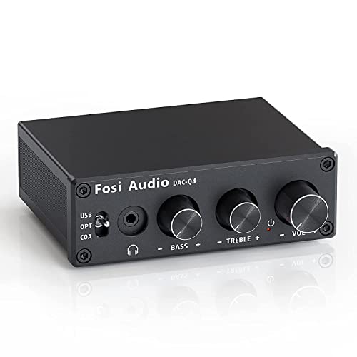 Fosi Audio Q4 Stereo Amplifier Mini DAC Receiver 24-Bit 192 KHz USB Optical Coaxial to RCA AUX Digital-to-Analog Audio Converter Adapter for Home Desktop Powered Active Speakers - Black