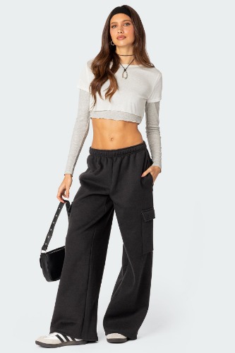 Wide Leg Cargo Sweatpants | DARK GRAY / M