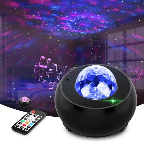 Galaxy Star Projector Night Light Projector with Music Speaker & Remote Control for Bedroom/Party/Home Decor, Starry Projector with Voice Control - Black