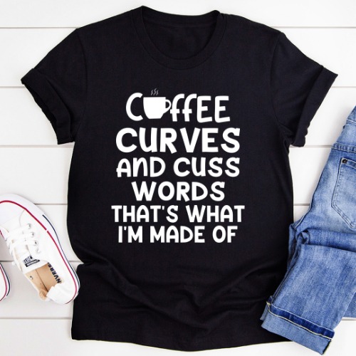 Coffee Curves & Cuss Words Tee - Black Heather / 3XL