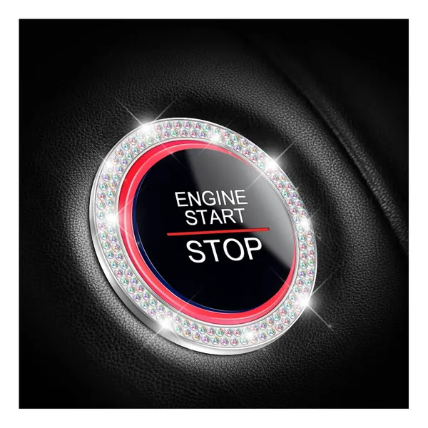 Car Bling Crystal Rhinestone Engine Start Ring Decals,2 Pack Car Push Start Button Cover/Sticker, Key Ignition Knob Bling Ring, Sparkling Car Interior Accessories for Women (Multicolored) - Multicolored